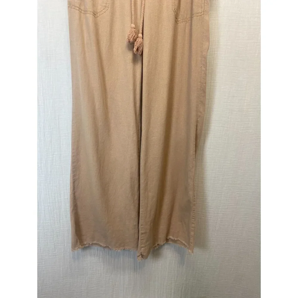 Jolt Linen Blend Drawstring Pants Sz 26 Salmon Raw Hem Embroidered Bohemian